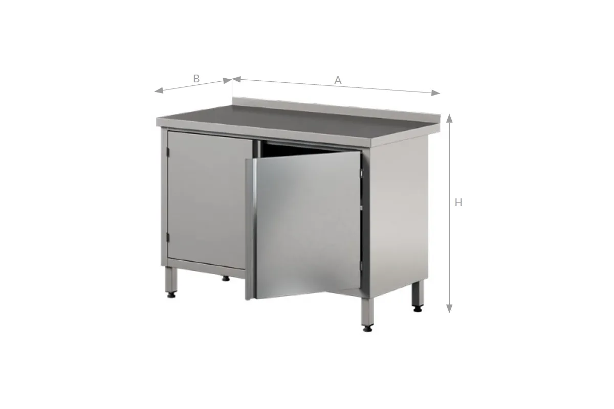 Stół roboczy dwudrzwiowy z szafką z drzwiami skrzydłowymi, ze stali nierdzewnej Edenox WM-PL 2HD