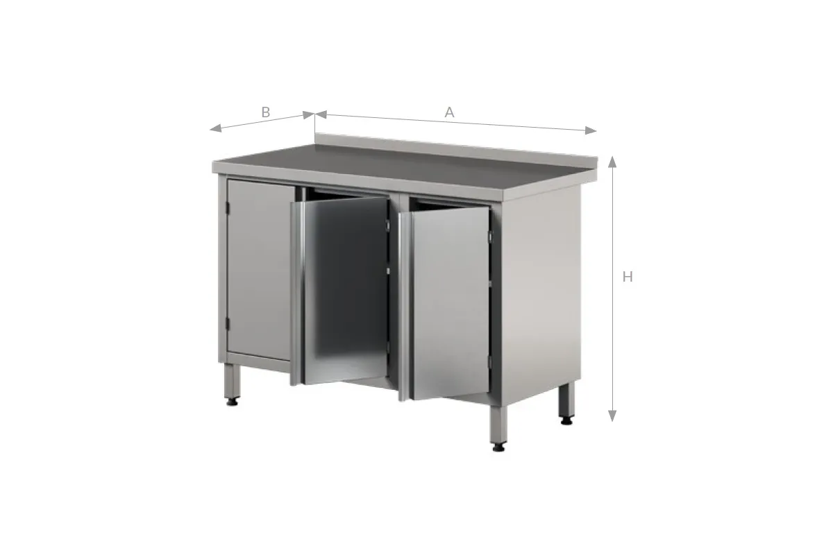 Stół roboczy trzydrzwiowy z szafką z drzwiami skrzydłowymi, ze stali nierdzewnej Edenox WM-PL 3HD