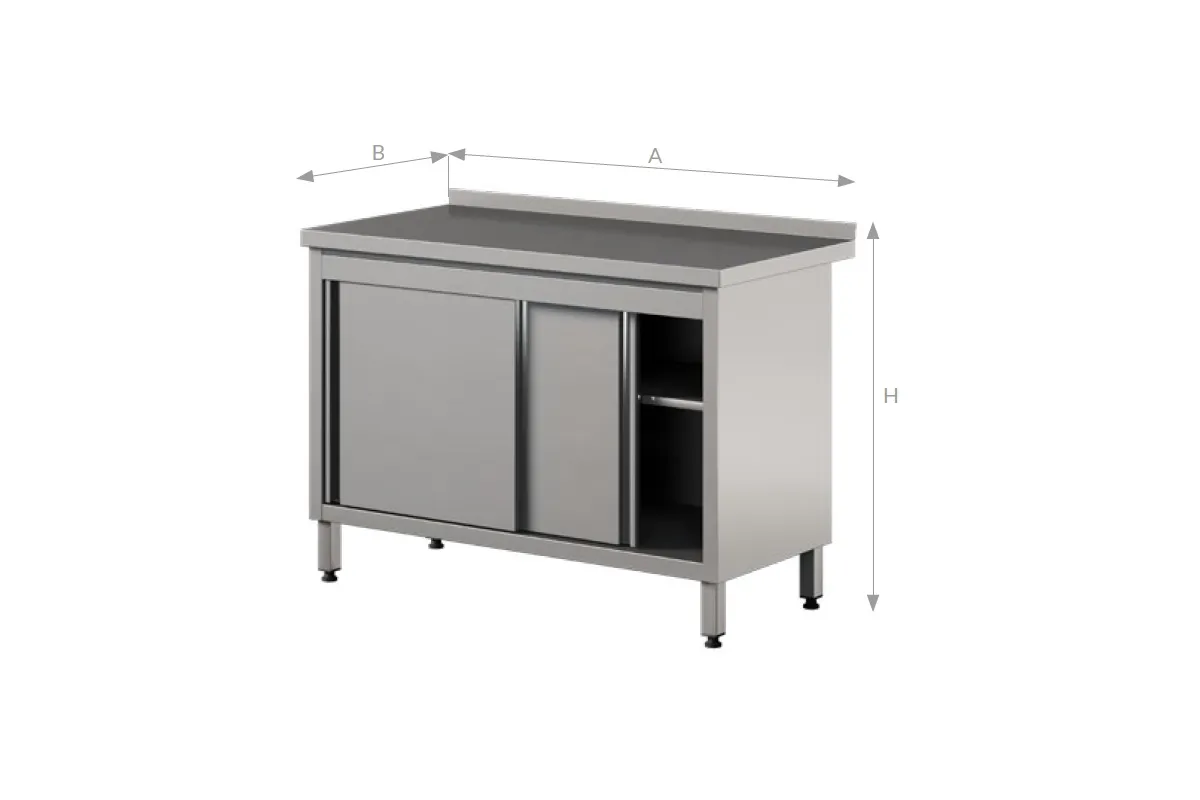 Stół do pracy z szafką i drzwiami suwanymi, ze stali nierdzewnej Edenox WM-PL 2SD