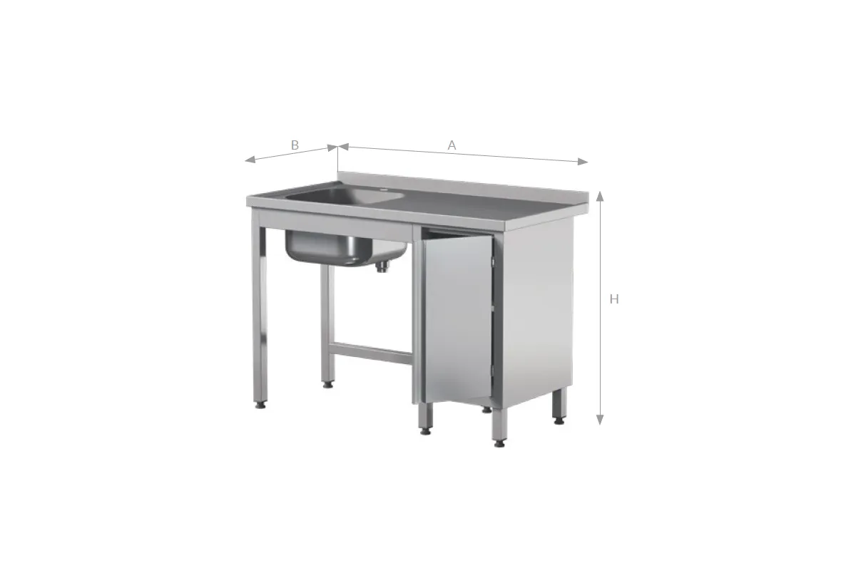 Stół ze zlewem i drzwiami skrzydłowymi, ze stali nierdzewnej, Edenox STW-1PL L HD B