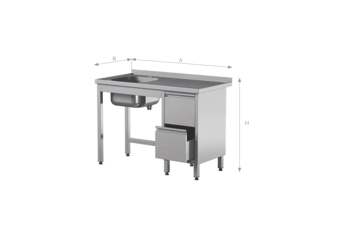 Stół ze zlewem i szufladami, ze stali nierdzewnej, Edenox STW-1PL L 2DR B