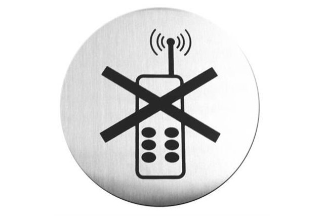Tabliczka informacyjna samoprzylepna - zakaz używania telefonów komórkowych