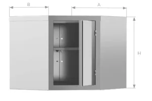 Narożna Szafka wisząca z drzwiami skrzydłowymi, ze stali nierdzewnej, Edenox HCA