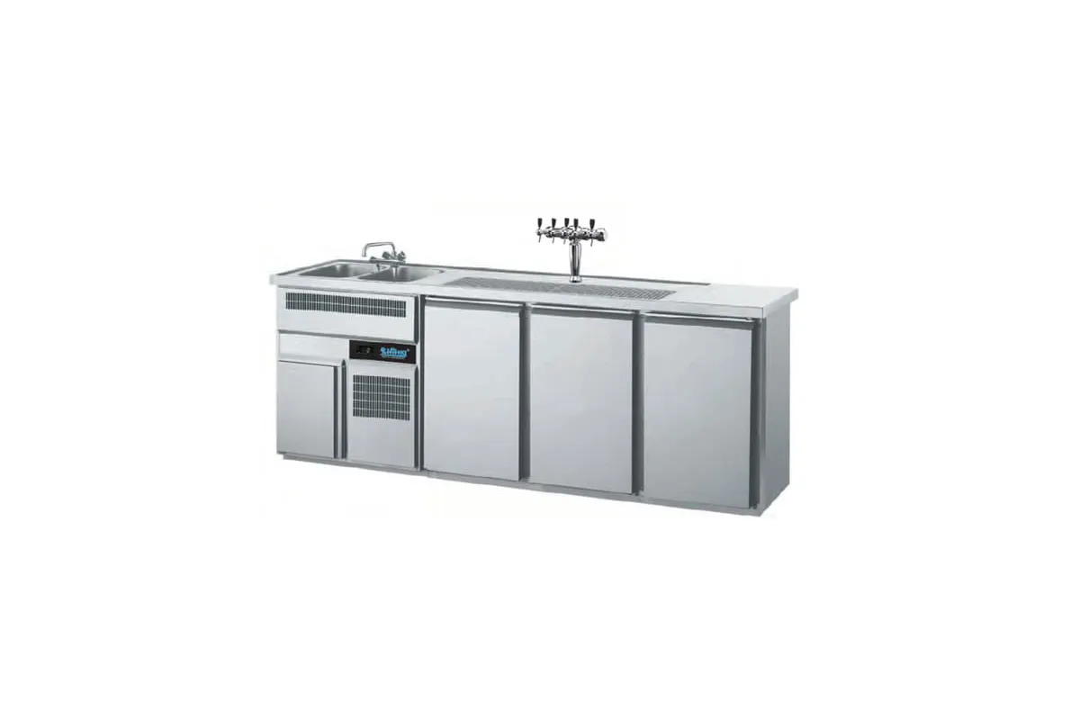Barowy stół chłodniczy bez blatu z własnym chłodzeniem i komorą agregatu z prawej strony AGTM732R80