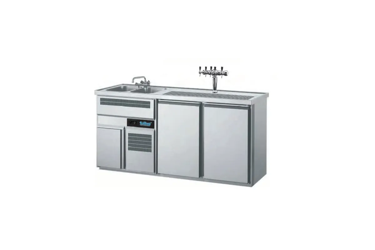 Barowy stół chłodniczy z centralnym chłodzeniem, bez blatu i komorą instalacyjną z lewej strony AGTO722L80