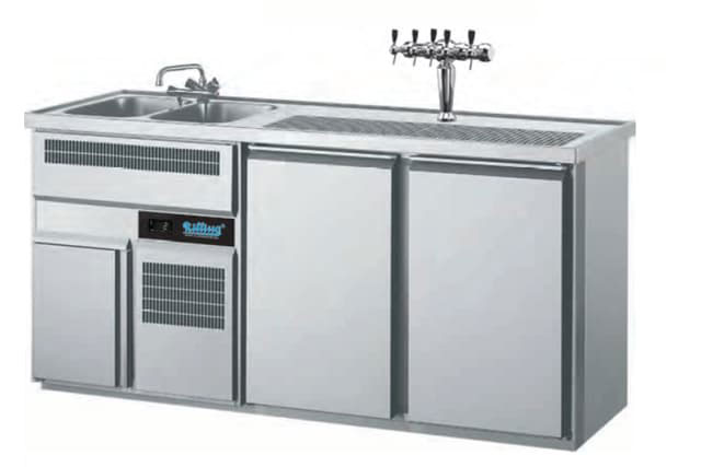 Barowy stół chłodniczy z centralnym chłodzeniem, bez blatu i komorą instalacyjną z lewej strony AGTO722L80