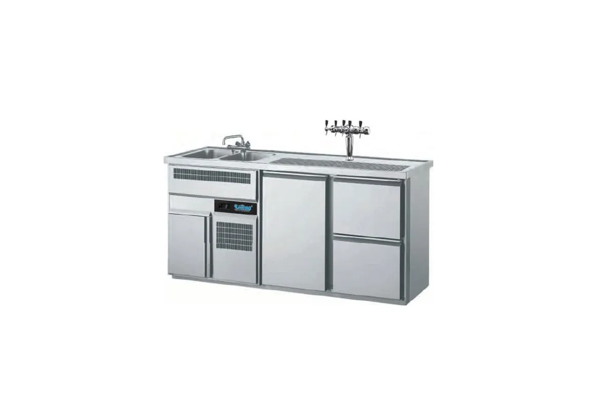 Barowy stół chłodniczy z własnym chłodzeniem , blat ze zlewami i komorą agregatu z lewej strony AGTM722L81-1/2