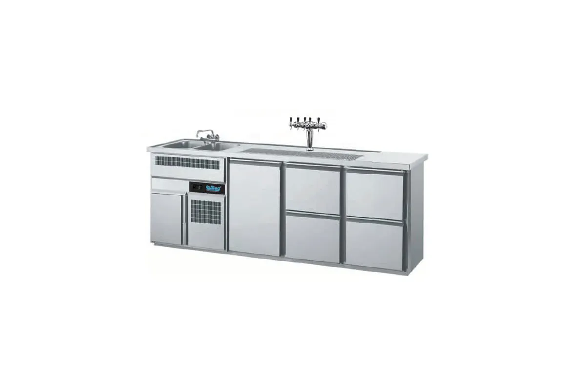 Barowy stół chłodniczy z własnym chłodzeniem blat ze zlewami i komorą agregatu z prawej strony AGTM732R81-1/2/2