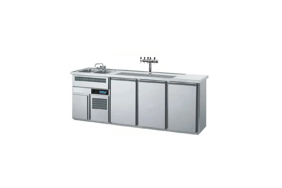 Barowy stół chłodniczy z własnym chłodzeniem ze zlewami i komorą agregatu z lewej strony AGTM732L81