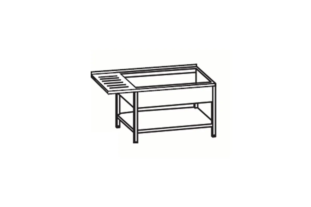 Stół ze zlewem 2-komorowym, wydłużonym ociekaczem i półką,  komora z lewej strony, 1600X700X850mm, Rilling  ASTC716C2LTO