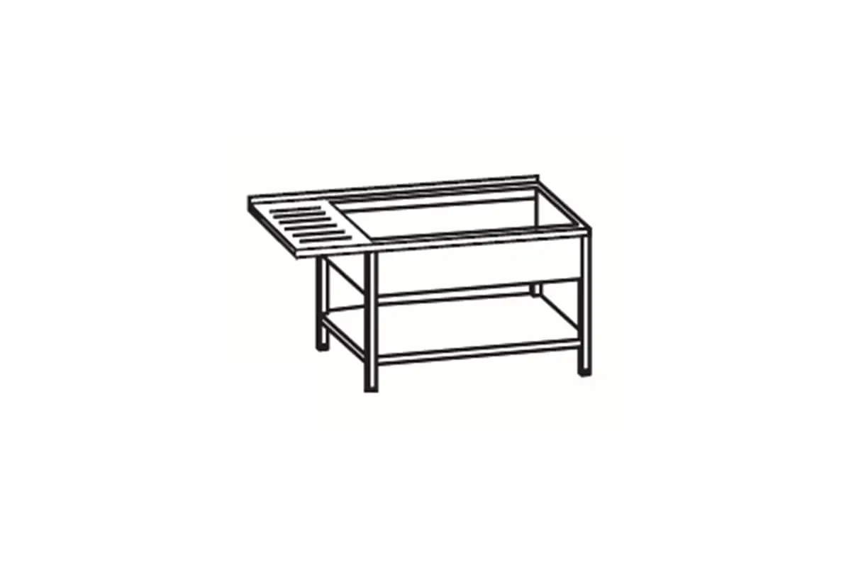 Stół ze zlewem 2-komorowym, wydłużonym ociekaczem i półką,  komora z lewej strony, 1600X700X850mm, Rilling  ASTC716C2LTO