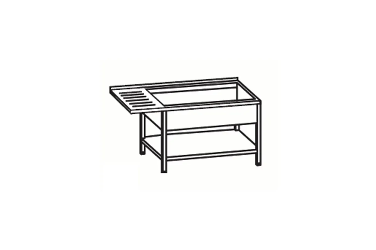 Stół ze zlewem, wydłużonym ociekaczem i półką komora z lewej strony, 1200X700X850mm, Rilling  ASTC712C1LTO