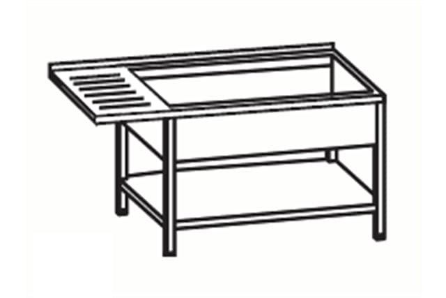 Stół ze zlewem, wydłużonym ociekaczem i półką komora z lewej strony, 1200X700X850mm, Rilling  ASTC712C1LTO
