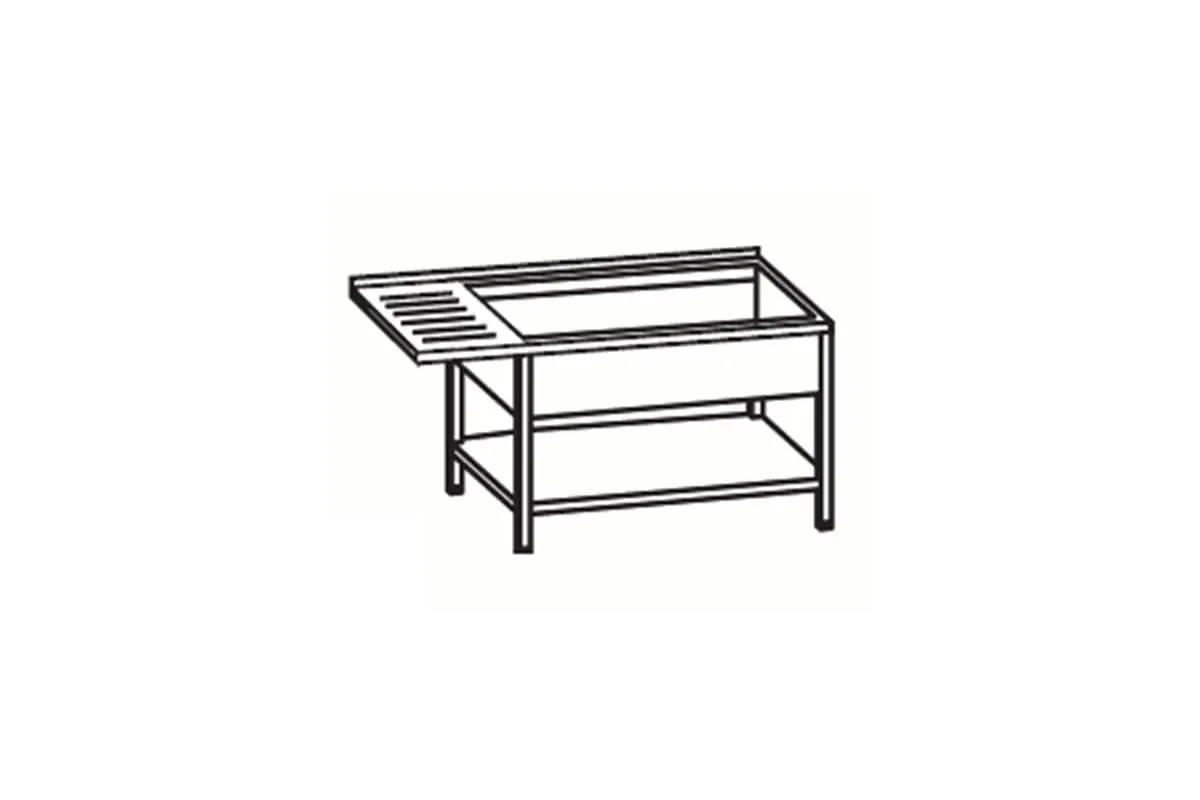 Stół ze zlewem, wydłużonym ociekaczem i półką komora z lewej strony, 1200X700X850mm, Rilling  ASTC712C1LTO