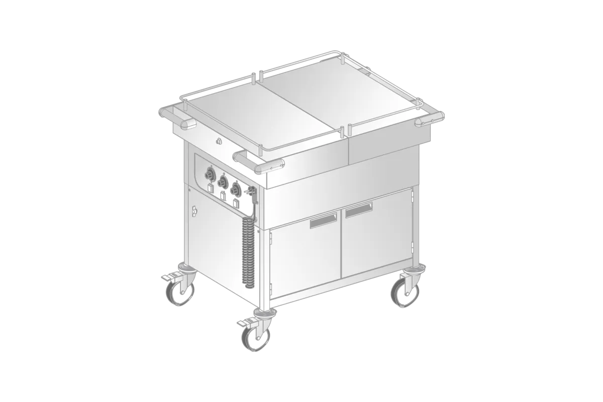 BEMAR JEZDNY Z SZAFKĄ PODGRZEWANĄ I BLATEM ROZSUWANYM 3 x 1/1 GN 1326 x 750 x 1015 mm