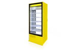 Szafa chłodnicza, dwustronnie przeszklona z szybą stałą od strony klienta, oświetlenie LED oraz z osłoną stopek, typ 4 klasa kl