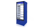 Szafa chłodnicza, dwustronnie przeszklona z szybą stałą od strony klienta, oświetlenie LED oraz z osłoną stopek, typ 4 klasa kl