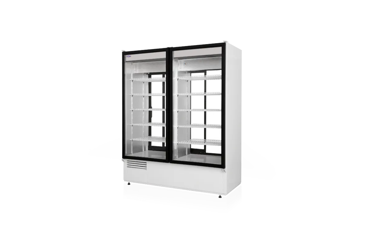 Szafa chłodnicza dwustronnie przeszklona, przesuwne drzwi od strony obsługi, typ standard 3 klasa klimatyczna, model SCH-2SR1200