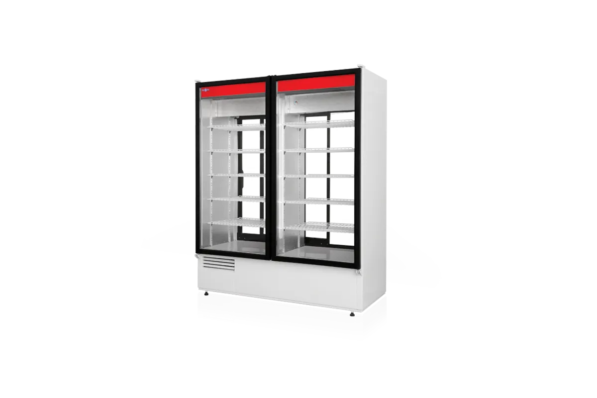 Szafa chłodnicza dwustronnie przeszklona, przesuwne drzwi od strony obsługi, typ 4 klasa klimatyczna, model SCH-2SR1200/4KL/1DAD