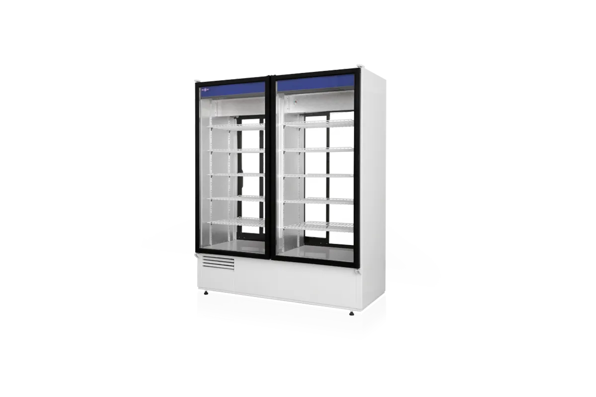Szafa chłodnicza dwustronnie przeszklona, przesuwne drzwi od strony obsługi, typ 4 klasa klimatyczna, model SCH-2SR1400/4KL/1D