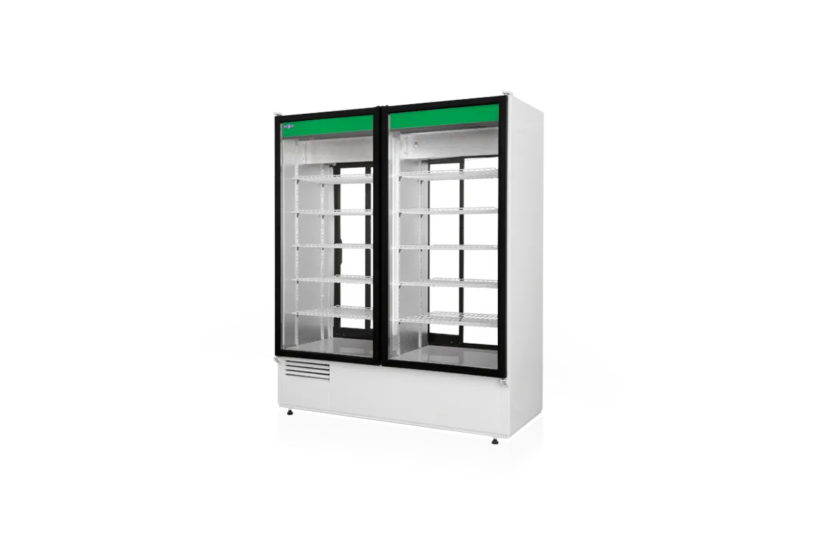 Szafa chłodnicza dwustronnie przeszklona, przesuwne drzwi od strony obsługi, typ 4 klasa klimatyczna, model SCH-2SR1600/1D/AD4KL