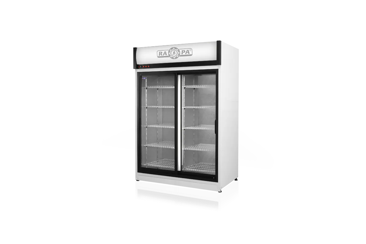 Szafa chłodnicza dwustronnie przeszklona, przesuwne drzwi od strony obsługi, typ AG 4 klasa klimatyczna, model SCH-2SR1600/1D/AG