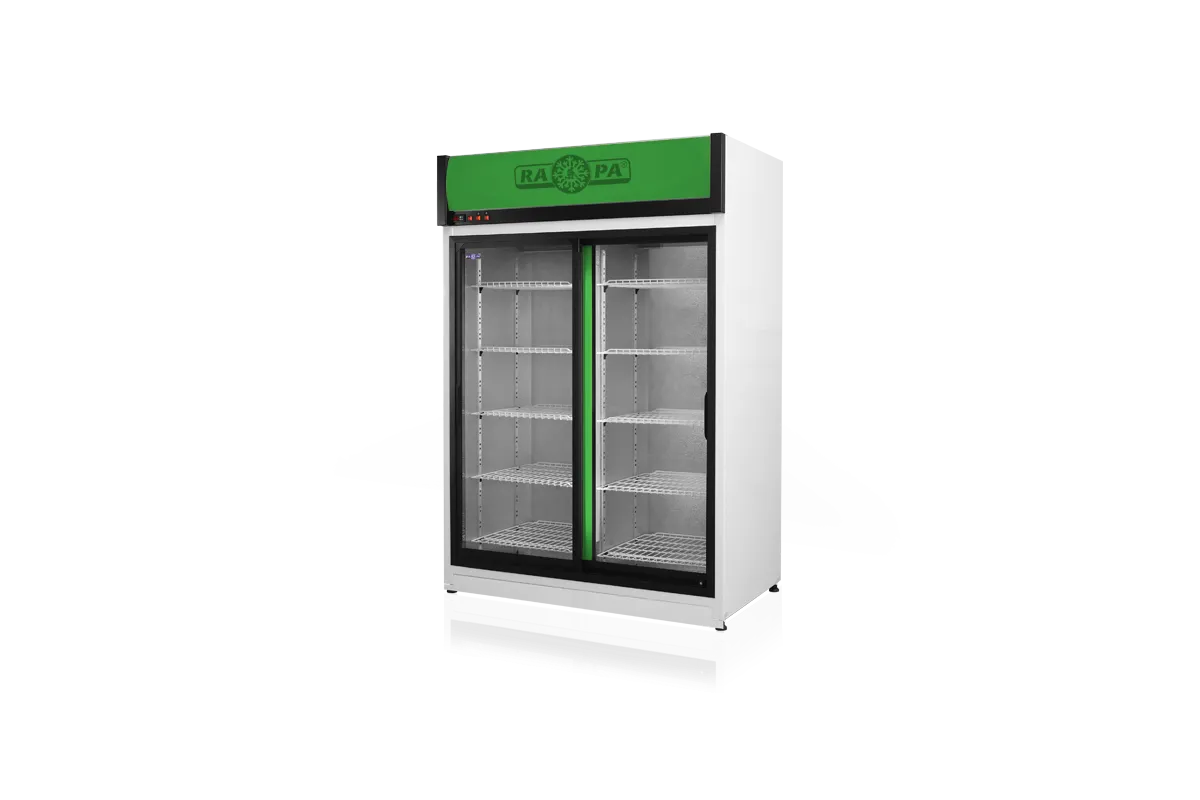Szafa chłodnicza dwustronnie przeszklona, przesuwne drzwi od strony obsługi, typ AG 4 klasa klimatyczna, model SCH-2SR1600/1D/AG