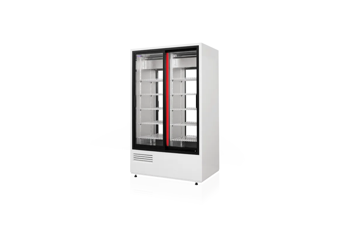 Szafa chłodnicza dwustronnie przeszklona, przesuwne drzwi z obu stron, typ standard 3 klasa klimatyczna, model SCH-2S2R1200/S3K