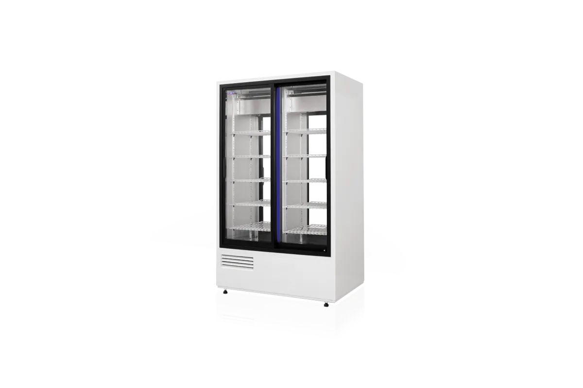 Szafa chłodnicza dwustronnie przeszklona, przesuwne drzwi z obu stron, typ standard 3 klasa klimatyczna, model SCH-2S2R1200/S3K