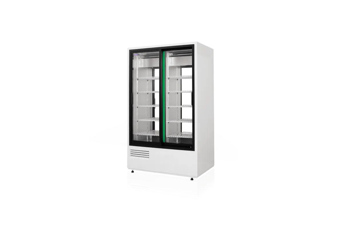 Szafa chłodnicza dwustronnie przeszklona, przesuwne drzwi z obu stron, typ standard 3 klasa klimatyczna, model SCH-2S2R1600/S3K