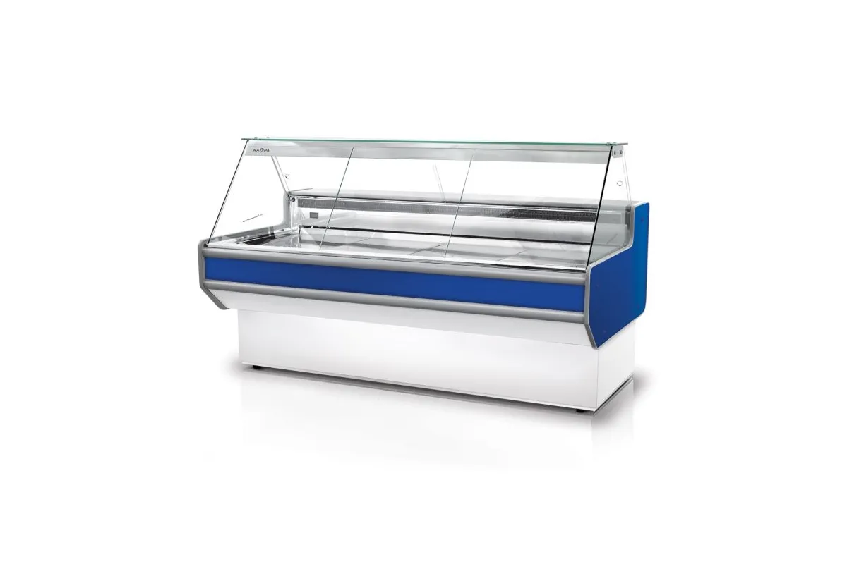 Lada chłodnicza z szybą prostą, nierdzewnym blatem oraz bokami z PS-HIPS, model RAPA L-A1/201/82