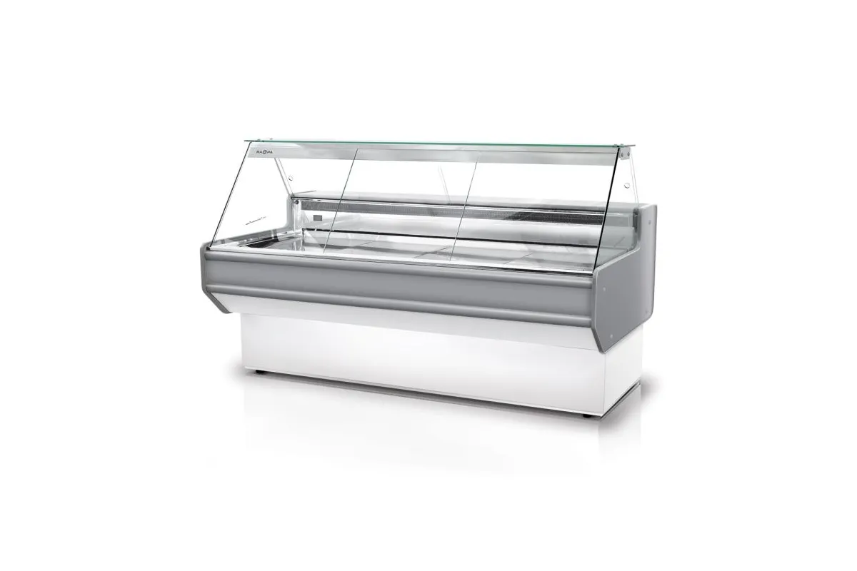 Lada chłodnicza z szybą prostą, nierdzewnym blatem oraz bokami z PS-HIPS RAPA L-A1/137/90