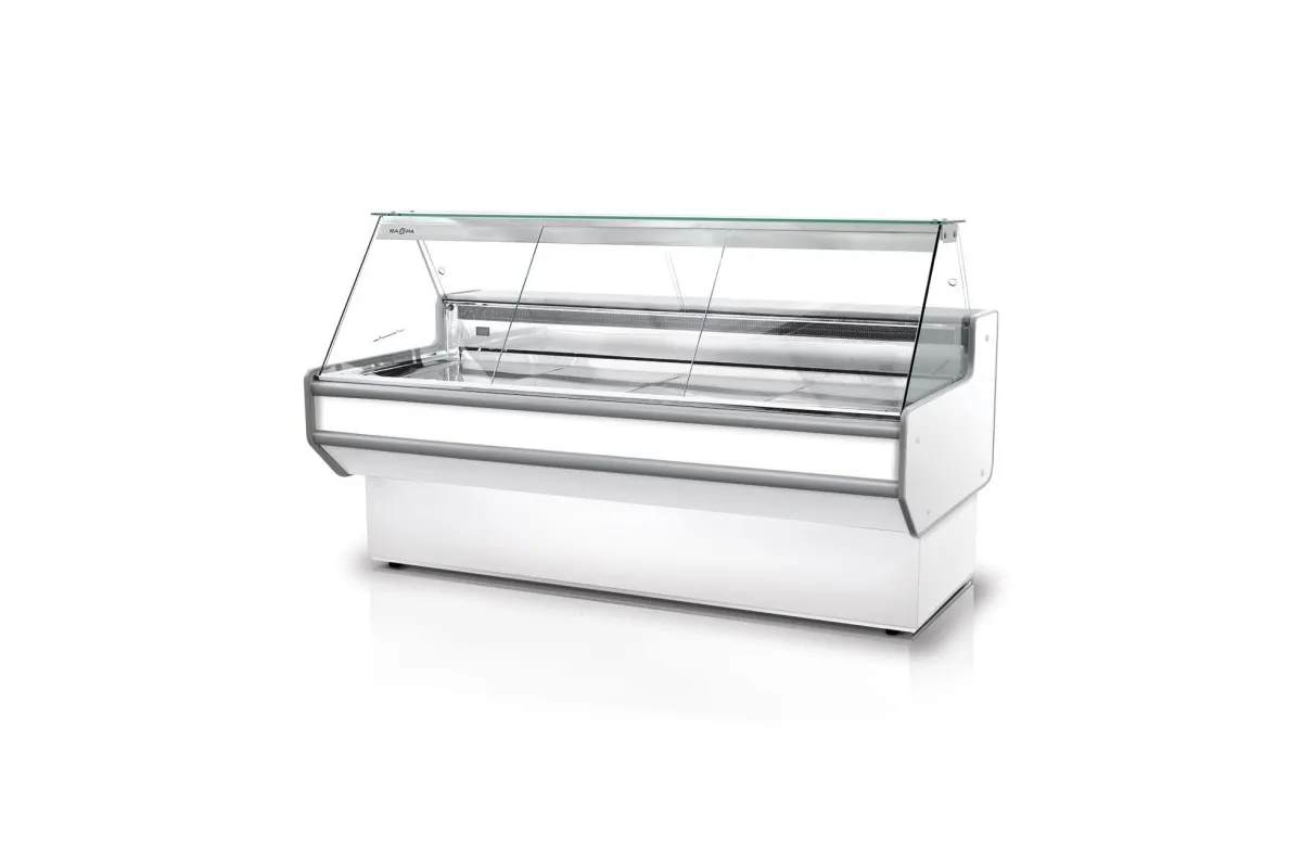 Lada chłodnicza z szybą prostą, nierdzewnym blatem oraz bokami z PS-HIPS, model RAPA L-A1/201/82