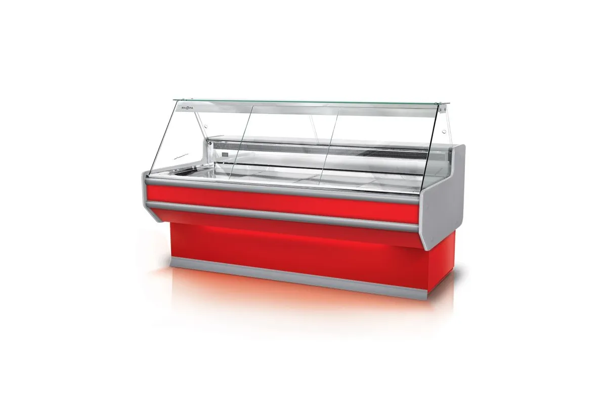 Lada chłodnicza, szyba prosta, blat nierdzewny, boki PS-HIPS, osłona stopek, LED RAPA L-A3/152/107