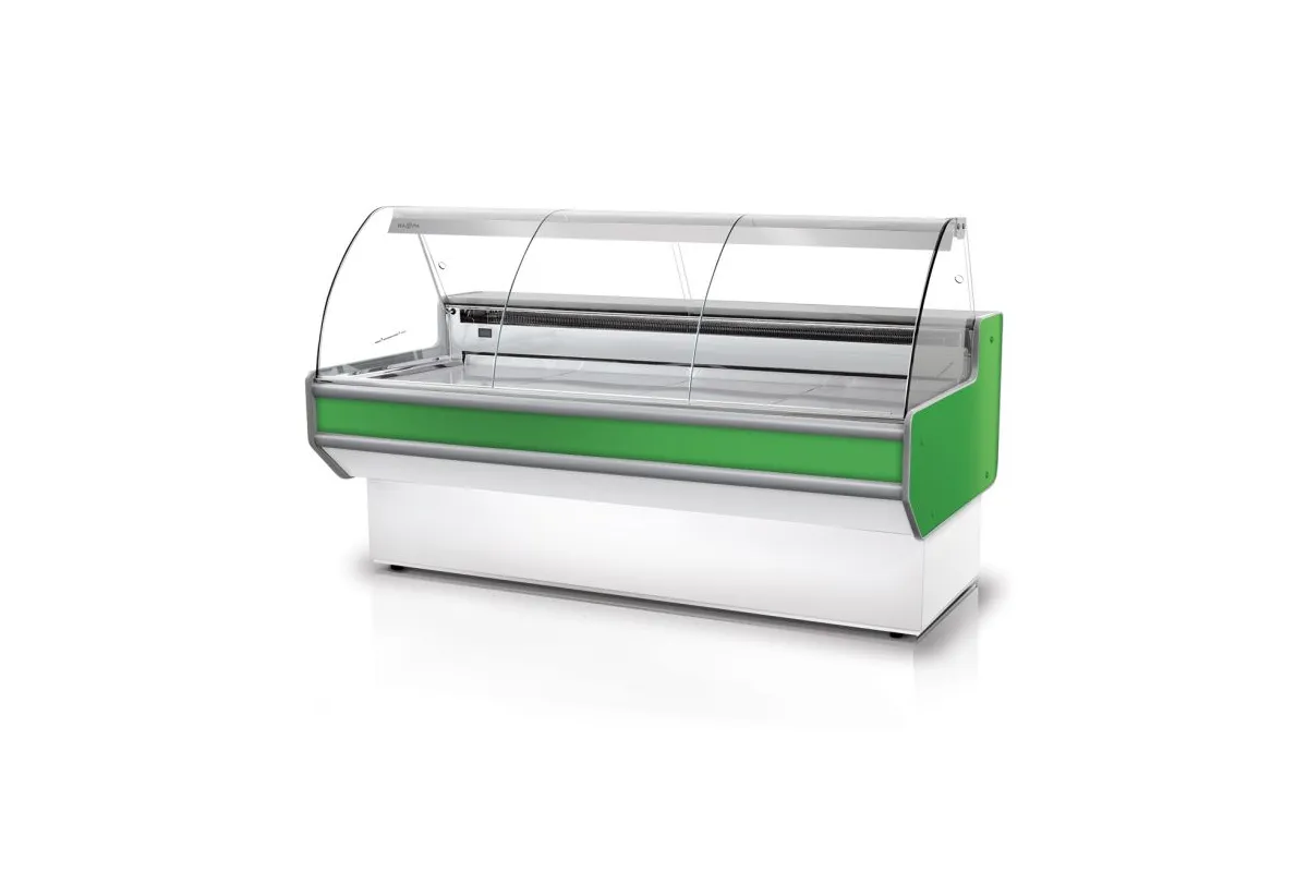 Lada chłodnicza szyba gięta, blat nierdzewny, boki PS-HIPS RAPA L-B1/137/90