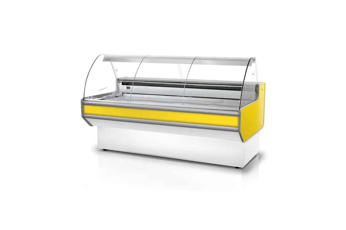 Lada chłodnicza szyba gięta, blat nierdzewny, boki PS-HIPS RAPA L-B1/152/90