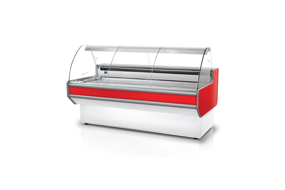 Lada chłodnicza szyba gięta, blat nierdzewny, boki PS-HIPS RAPA L-B1/152/90