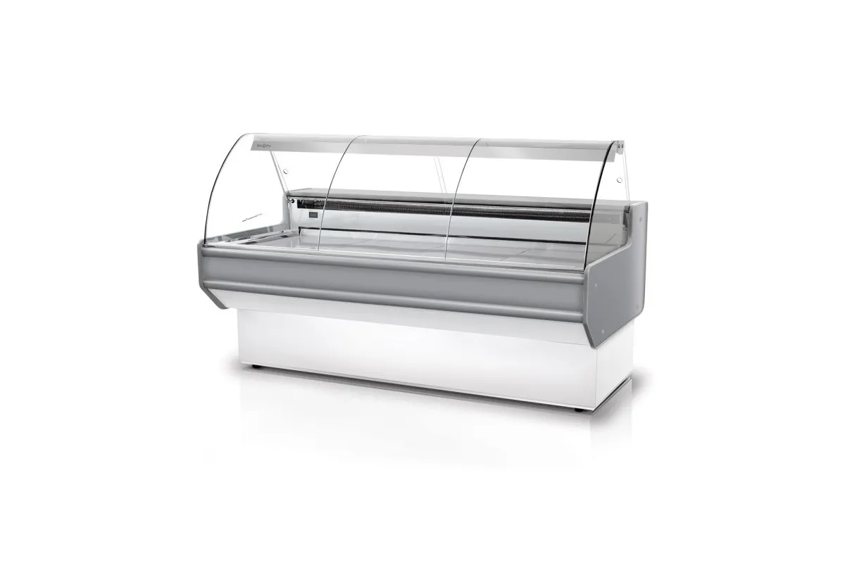 Lada chłodnicza szyba gięta, blat nierdzewny, boki PS-HIPS RAPA L-B1/179/90