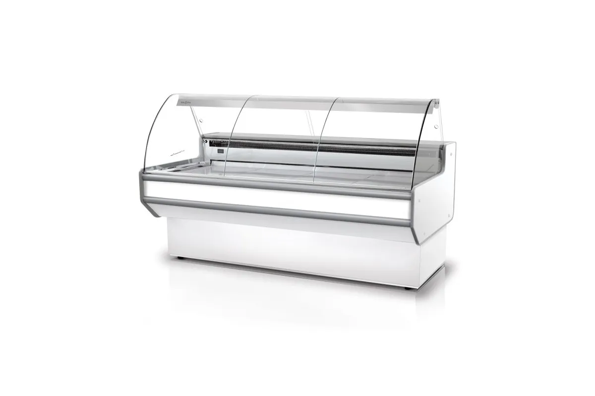 Lada chłodnicza szyba gięta, blat nierdzewny, boki PS-HIPS RAPA L-B1/179/90