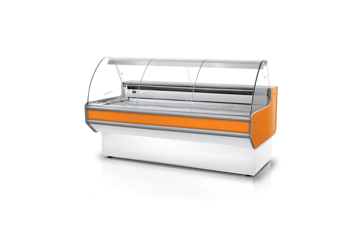 Lada chłodnicza szyba gięta, blat nierdzewny, boki PS-HIPS RAPA L-B1/179/107