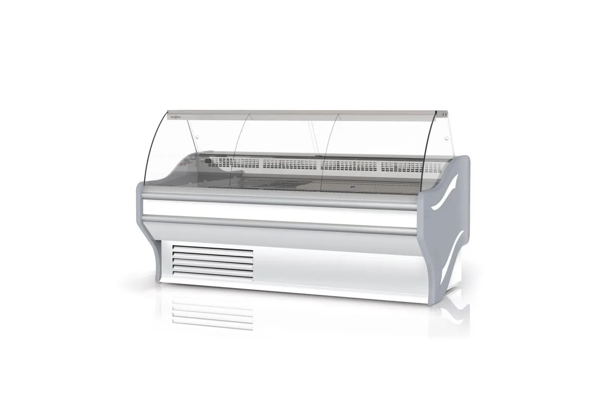 Lada chłodnicza, szyba gięta, blat nierdzewny, boki PS-HIPS RAPA L-E1/138/107