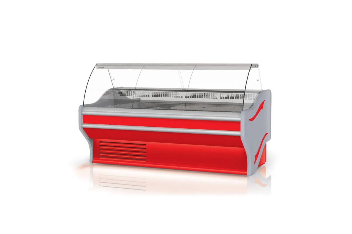 Lada chłodnicza, szyba gięta, blat nierdzewny, boki PS-HIPS RAPA L-E1/202/107