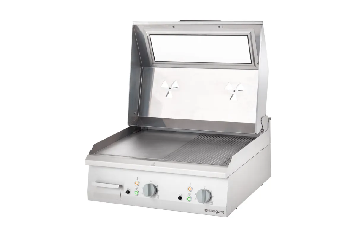 Płyta grillowa elektryczna, nastawna, gładko-ryflowana, z pokrywą, 8.1 kW Stalgast 9731390