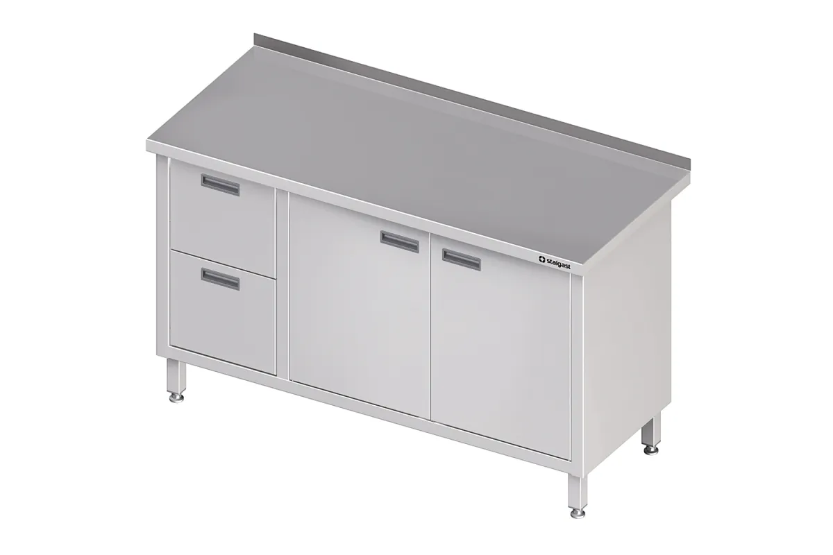 Stół przyścienny z blokiem dwóch szuflad (L),drzwi skrzydłowe 1100x600x850 mm Stalgast 980326110