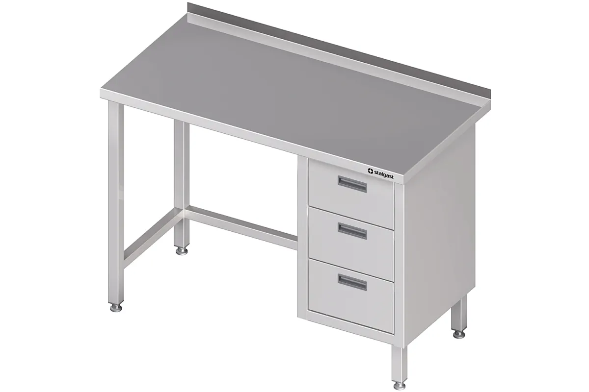 Stół przyścienny z blokiem trzech szuflad (P),bez półki 1900x700x850 mm Stalgast 980377190