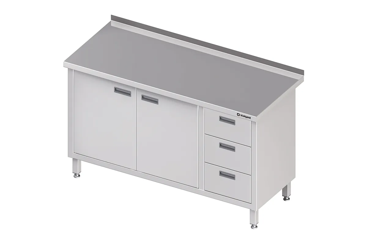Stół przyścienny z blokiem trzech szuflad (P),drzwi skrzydłowe 1600x700x850 mm Stalgast 980457160