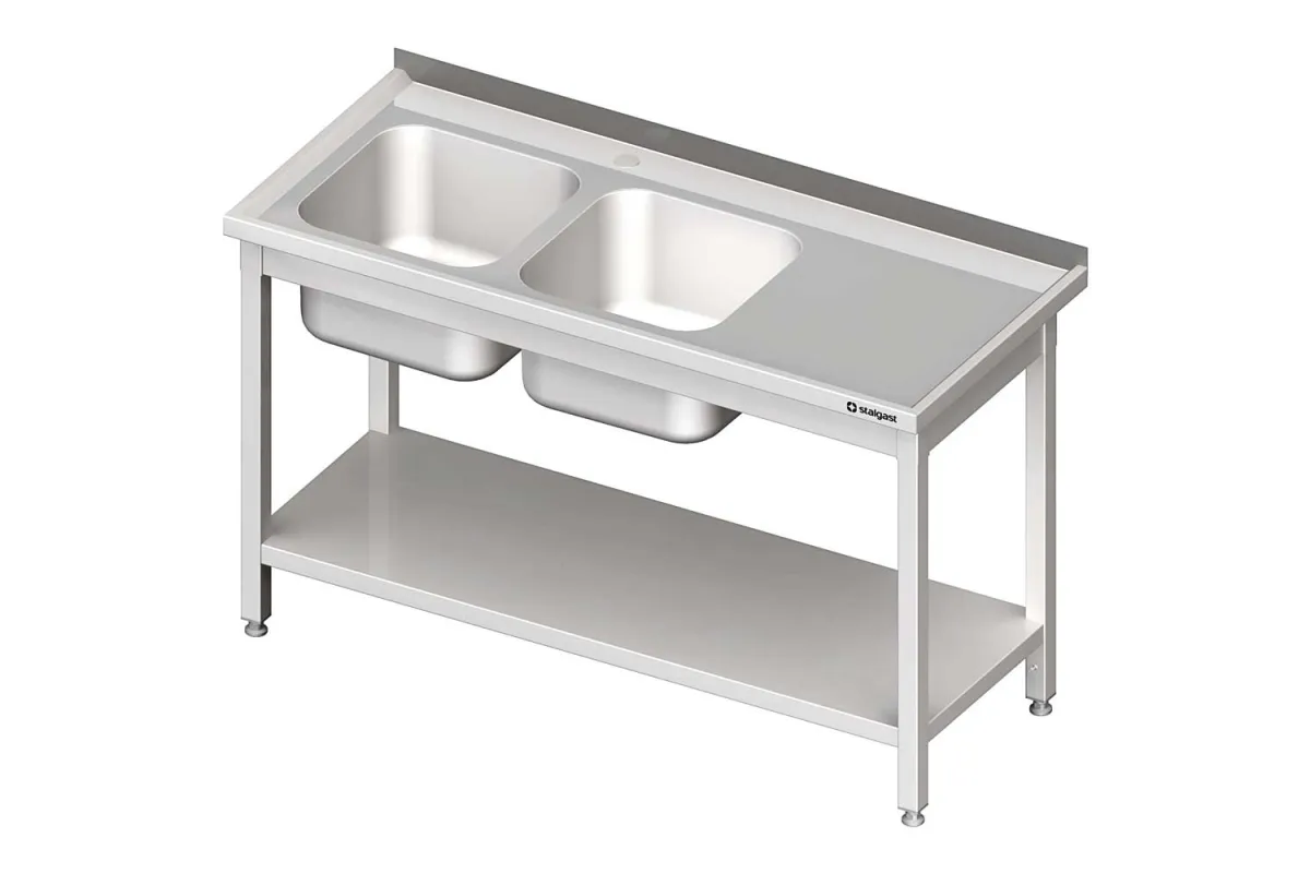 Stół ze zlewem 2-kom.(L),z półką 1600x600x850 mm skręcany Stalgast 980846160