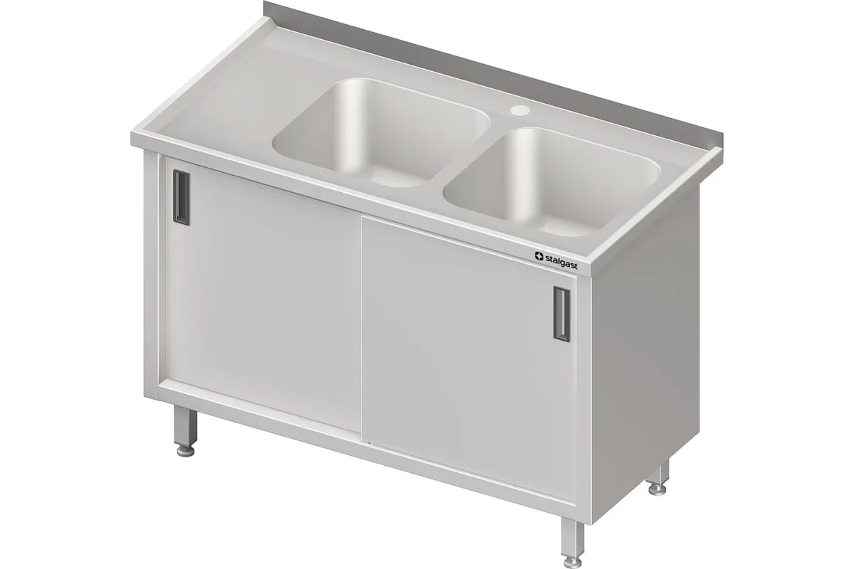 Stół ze zlewem 2-kom.(P),drzwi suwane 1800x600x850 mm Stalgast 980906180