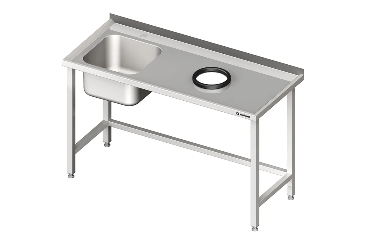 Stół przyścienny ze zlewem, bez półki z otworem 1900x700x850 mm, 1 komora po lewej spawany Stalgast 980947190