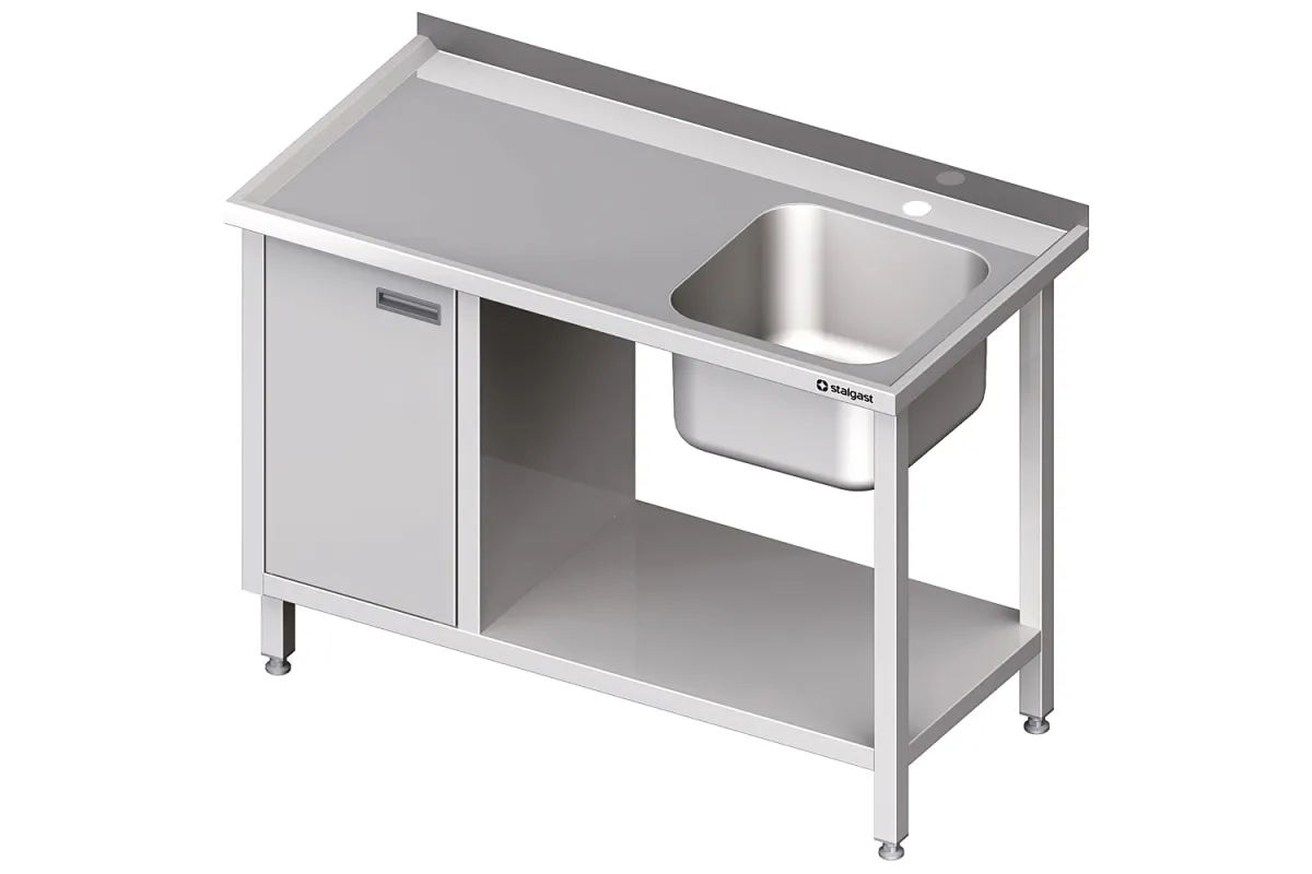 Stół ze zlew 1-kom.(P), z szafką i półką 1000x600x850 mm Stalgast 980976100